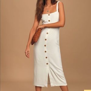 Lulu’s White Button Midi Dress